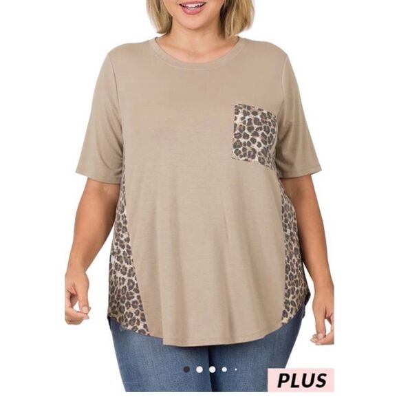 Plus‎ size T-shirt with leopard trim - Picture 1 of 3